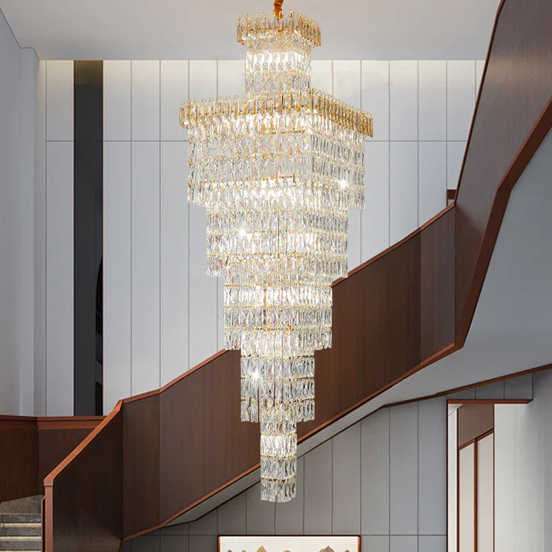Afralia™ Crystal Hollow Stair Chandelier for Duplex Villa and Hotel Lobby