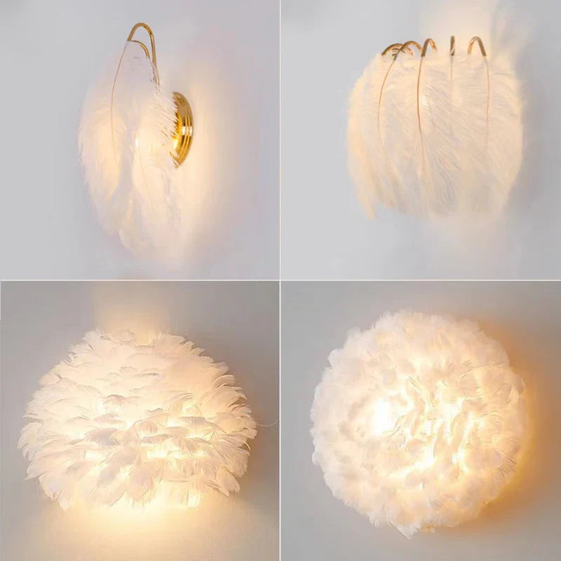 Afralia™ Nordic Feather Wall Lamps for Girl's Princess Room Decor & Bedroom Sconces