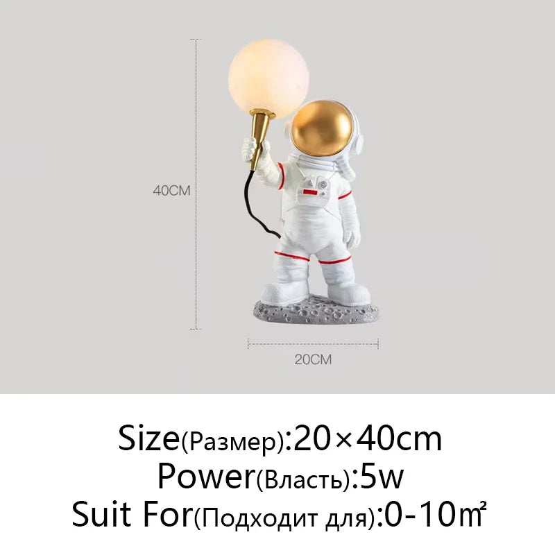 Afralia™ Astronaut Moon Planet Table Lamp Night Light Bedroom Decor Spaceman Theme