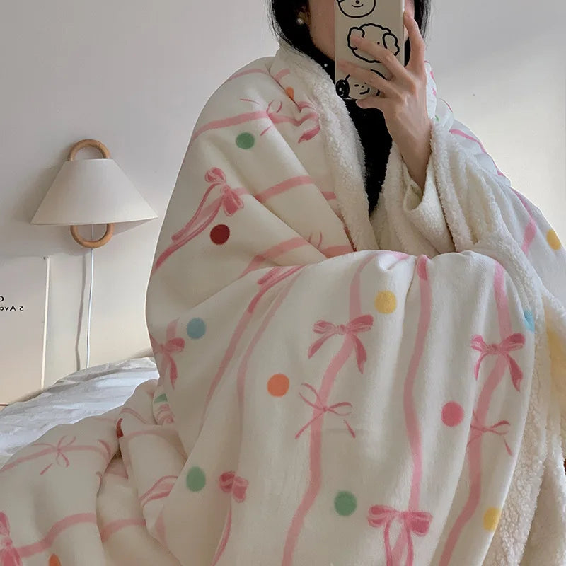 Afralia™ Korean Cartoon Plush Blanket, Soft Nap Sofa Cover for Home Dormitory