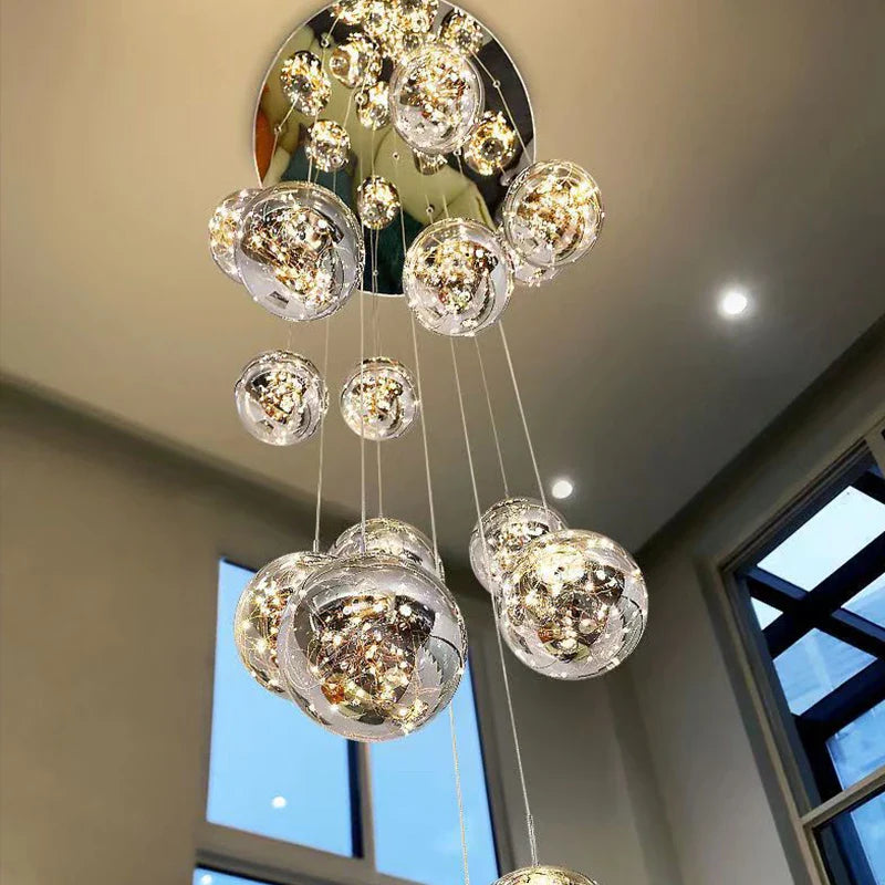 Afralia™ Glass Ball Spiral Chandelier for Modern Staircase & Dining Table LED Ceiling Light