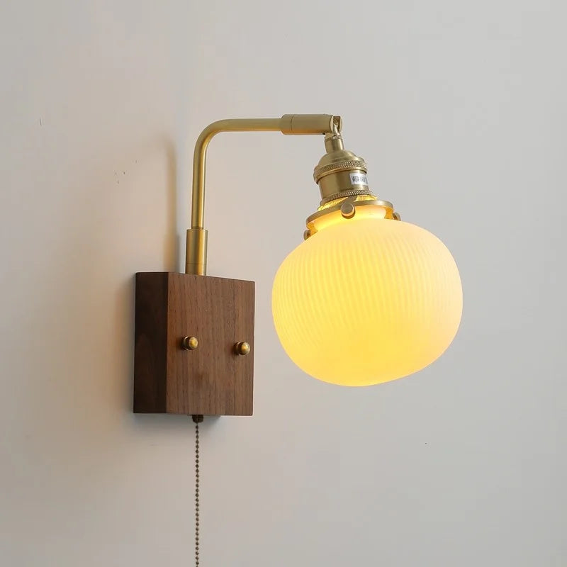 Afralia™ Ceramic LED Wall Lights with Pull Chain Switch, Nordic Bedside Lamp for Home Decor
