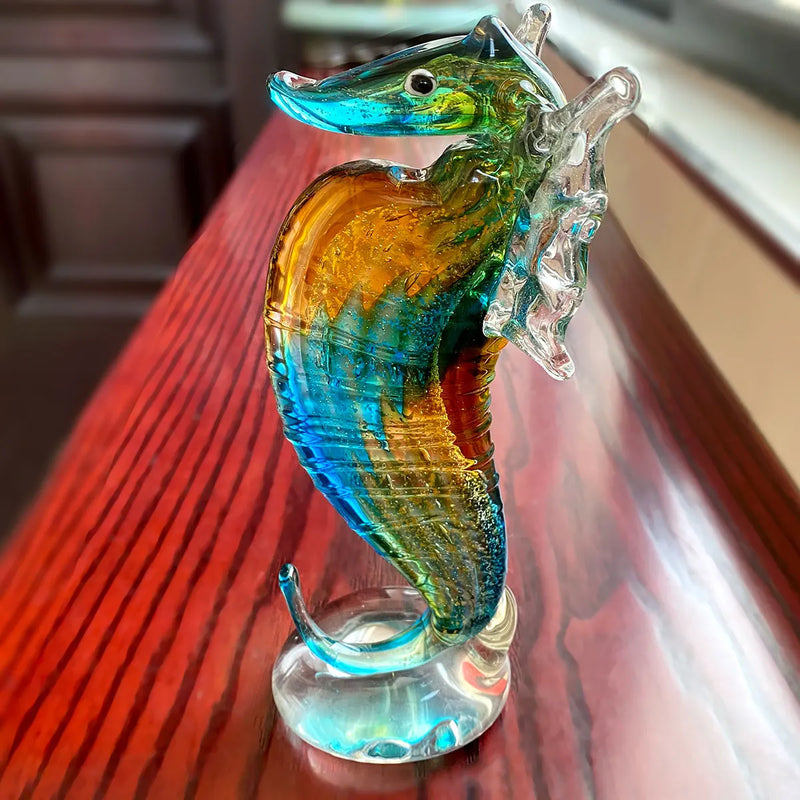 Afralia™ Hand Blown Glass Seahorse Figurine, Crystal Animal Craft Collection Display