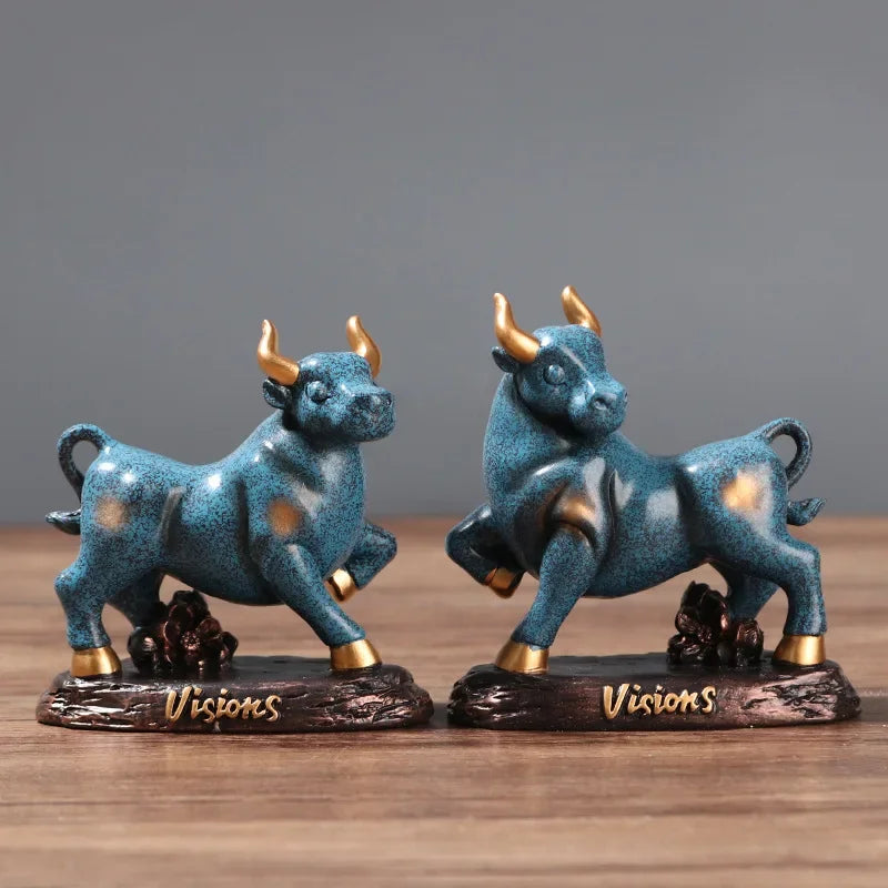 Resin Bull Miniature Statue Handmade Modern Art Sculpture for Home Office Decor by Afralia™