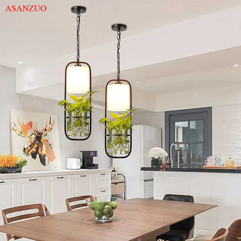 Afralia™ Black Iron Cage Pendant Light with Glass Cloth Shade E14 Loft Hanging Lamp