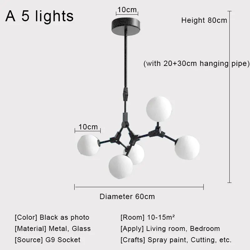 Afralia™ Nordic Black Glass Ball Ceiling Chandelier for Living Room Kitchen Bedroom Dining Home Décor