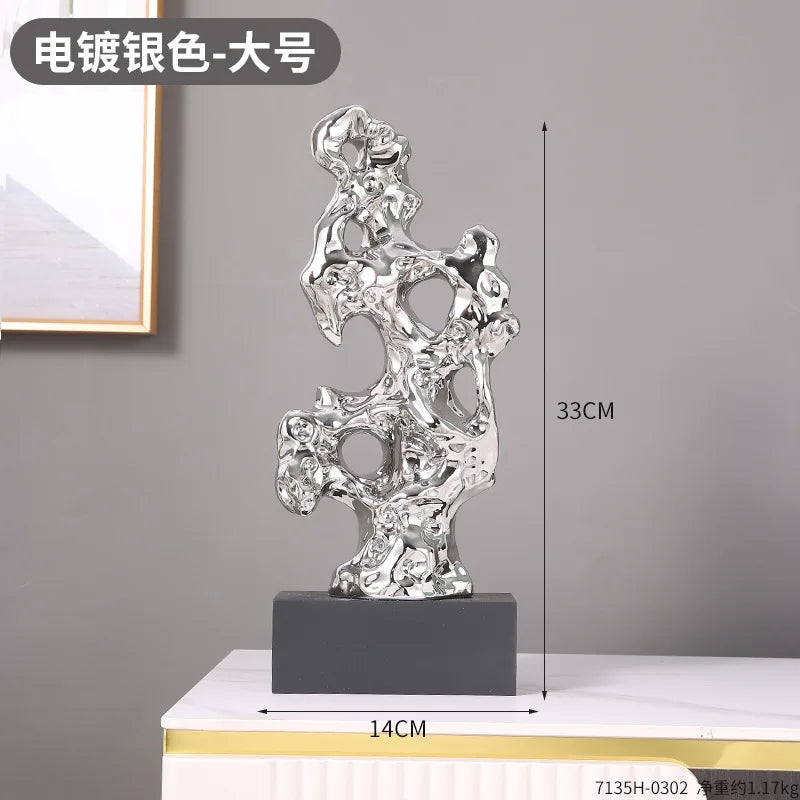 Afralia™ Gold Hollow Stone Statue Coral Sculpture Home Decor Figurines