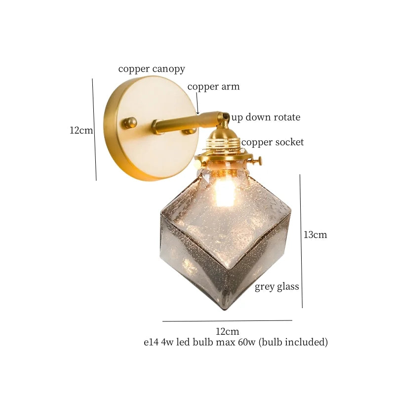 Afralia™ Grey Glass LED Wall Lamp Bedroom Living Room Loft Modern Copper Wandlamp
