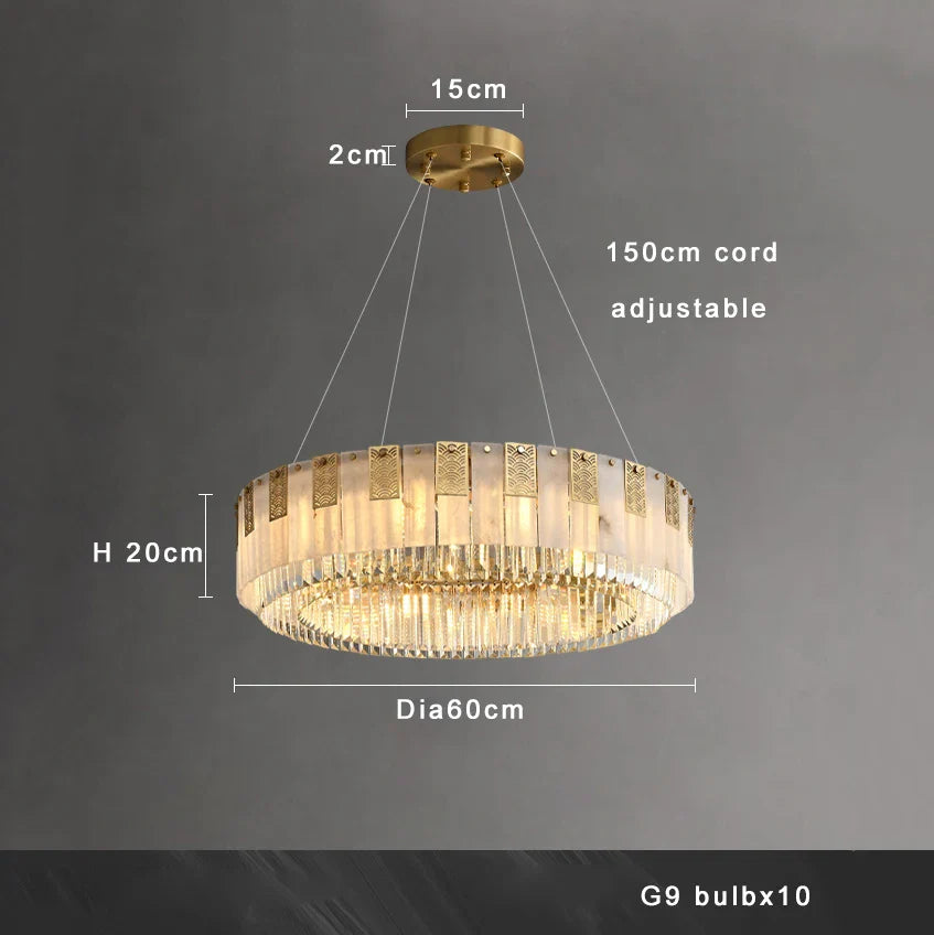 Afralia™ Classic Marble Crystal Chandelier: Luxury Brass Alabaster Light Fixture for Elegant Décor