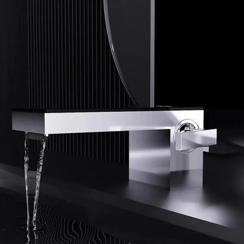 Afralia™ Chrome Brass Bathroom Faucet: Digital Display Single Handle Waterfall Basin Mixer