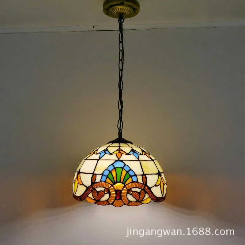 Afralia™ Stained Glass Tiffany Pendant Chain Light Fixture for Home Dining Room, E27 Bulb