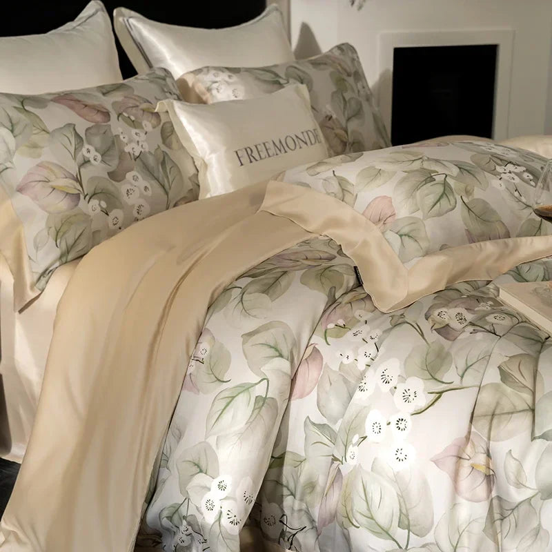 Afralia™ Egyptian Cotton Print Bedding Set: King Queen Sheet Pillowcase Duvet Cover