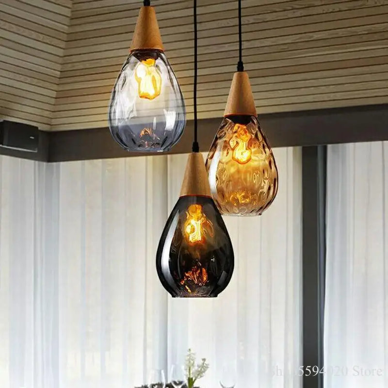 Afralia™ Vintage Glass Pendant Lights LED Industrial Lamp Loft Hanging Lamp