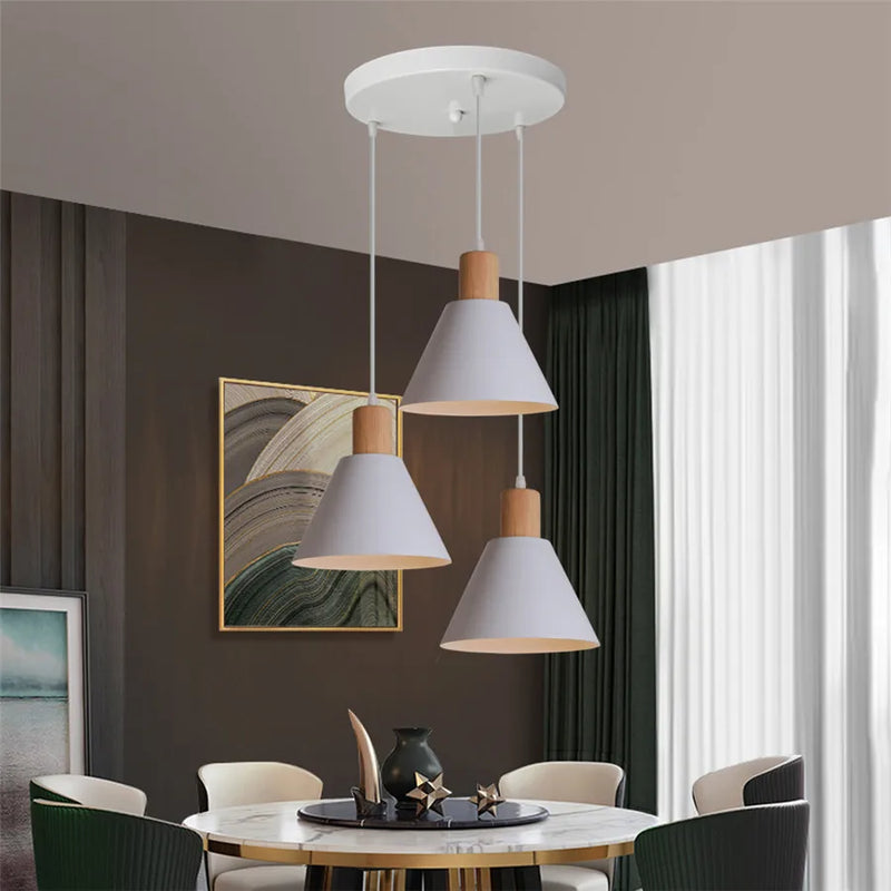 Afralia™ Wood Aluminum Pendant Lights 3-Heads White Chandelier