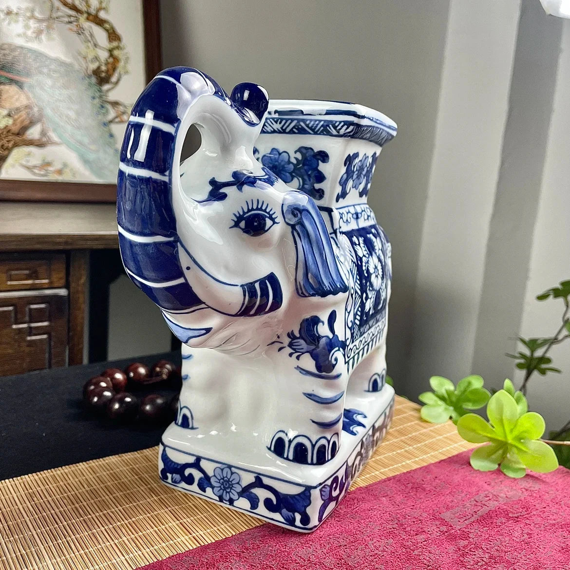 Afralia™ Elephant Statue, Blue & White Ceramic Table Accessory, Home Decor