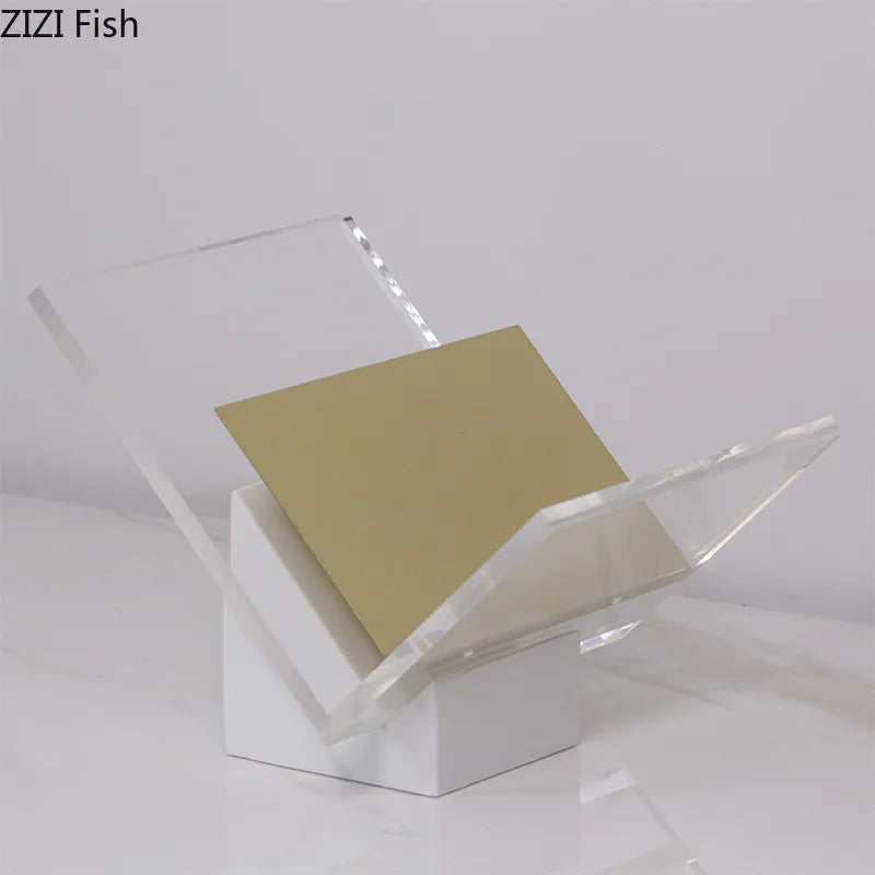 V-Shaped Transparent Book Rack on Marble Base by Afralia™: Minimalist Organizer Shelves