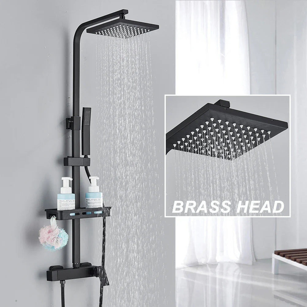 Afralia™ Black Rainfall Shower Faucet Set with Bathtub Tap and Height Adjust Shower Mixer