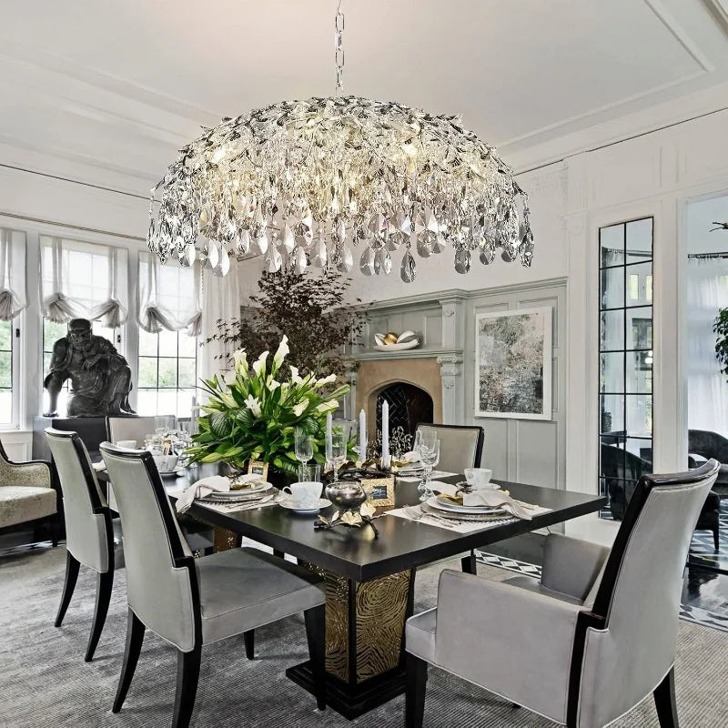 Afralia™ Golden Crystal Chandelier for Dining Living Room Bedroom Kitchen Table Lighting