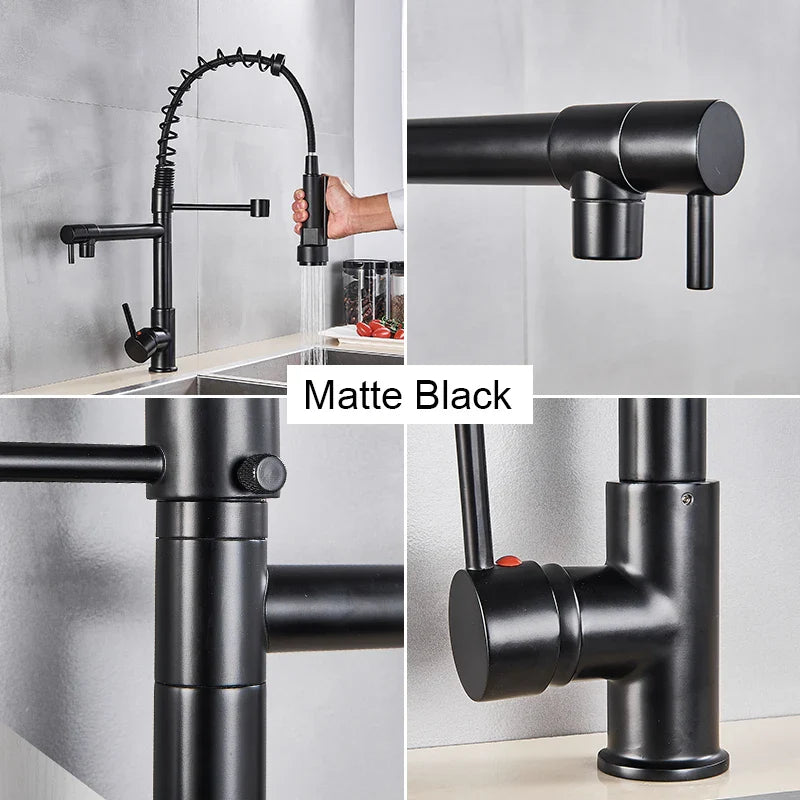 Afralia™ Black Brass Kitchen Faucet with Dual Spout, 360 Rotation, Deck Mounted