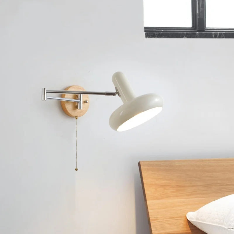 Afralia™ Rotating LED Wall Sconce with Pull Chain Switch, Wood Base Bedside Lamp