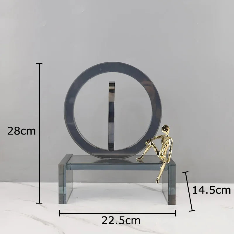 Afralia™ Crystal Geometric Ring Chair Base Decor - Golden Figurine Statue for Room Aesthetic