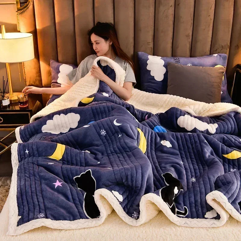 Afralia™ Cozy Milk Velvet Blanket - 3 Layer Warmth & Fluffy Weighted Blanket