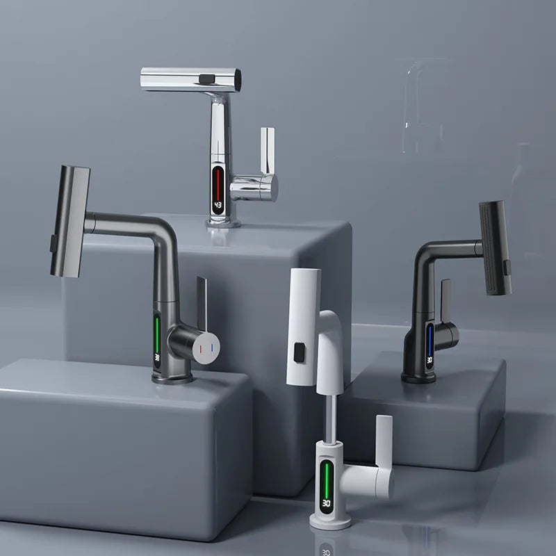 Afralia™ Digital Display Brass Basin Faucet, Hot Cold Mixer, White Single Lever