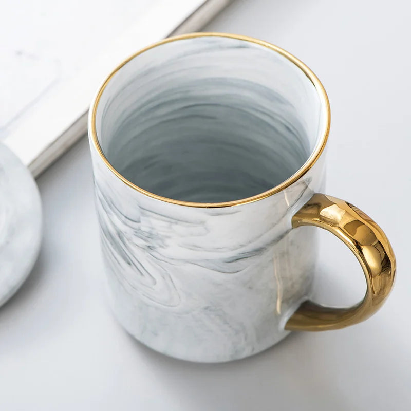 Afralia™ Marbled Gold Rim Coffee Cup Luxury Couple Gift Set