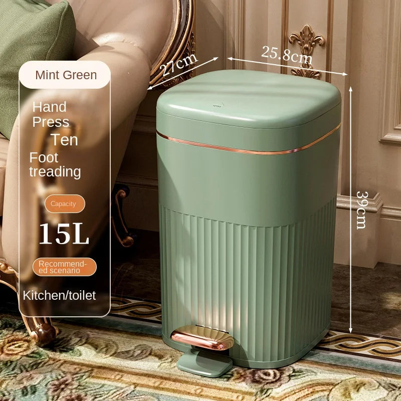 pedal trash can Afralia™ Light Luxury Pedal Trash Can with Lid for Kitchen Bathroom La