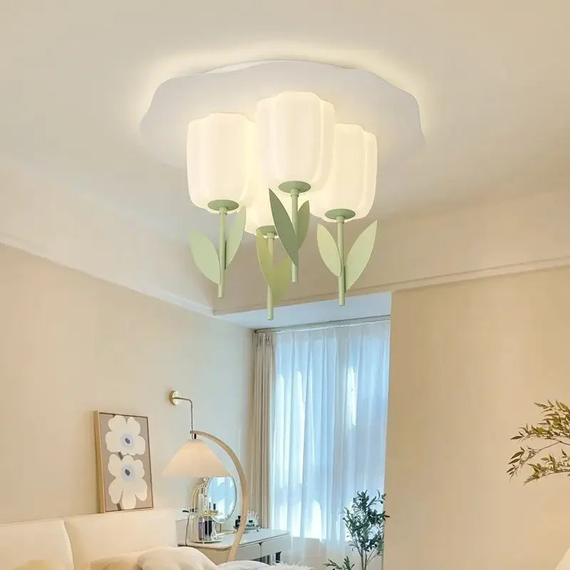 Afralia™ Minimalist LED Flower Ceiling Lamp for Bedroom, Study, Children's Room - Warm Cream