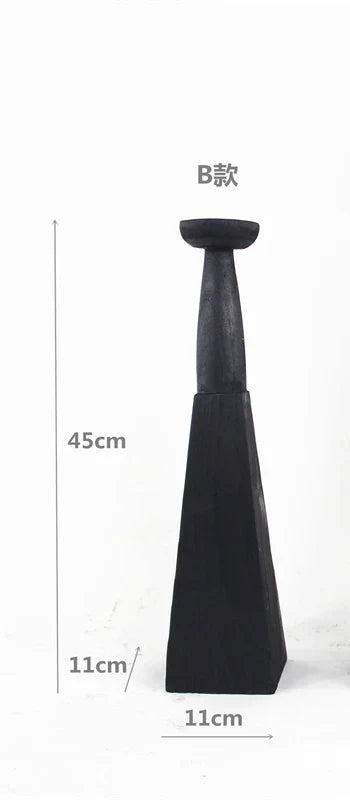 Afralia™ Handmade Carbonized Black Wood Candlestick Art Decor for Home, Hotel, Villa