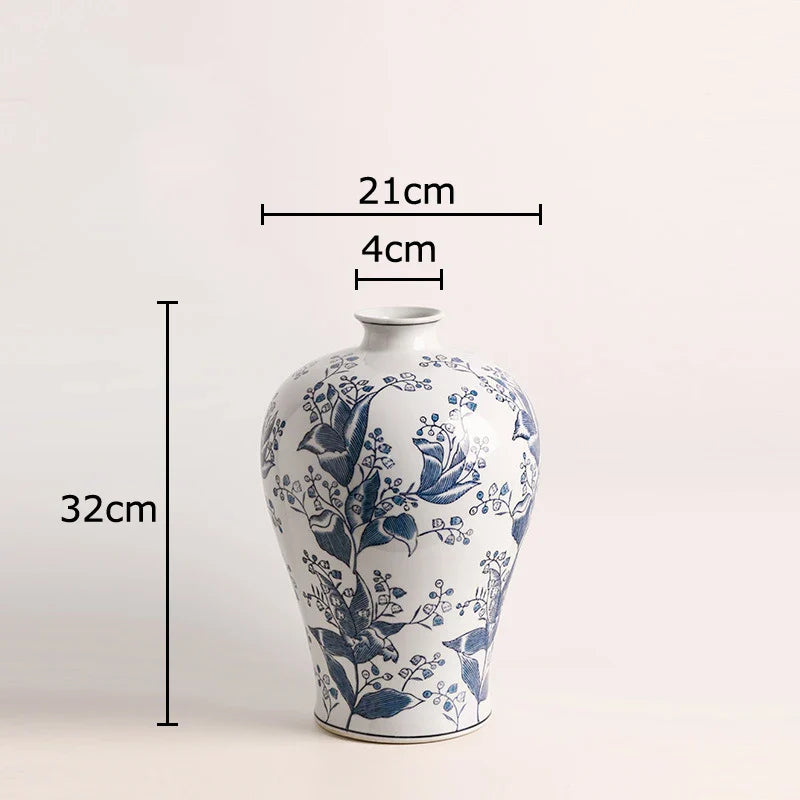 Afralia™ Blue White Porcelain Vase Plant Pots Room Decor Flowers Arrangement