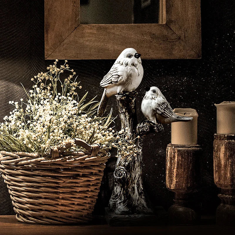 Afralia™ Little Bird On Branch Garden Resin Figurine Vintage Yard Decor Miniatures