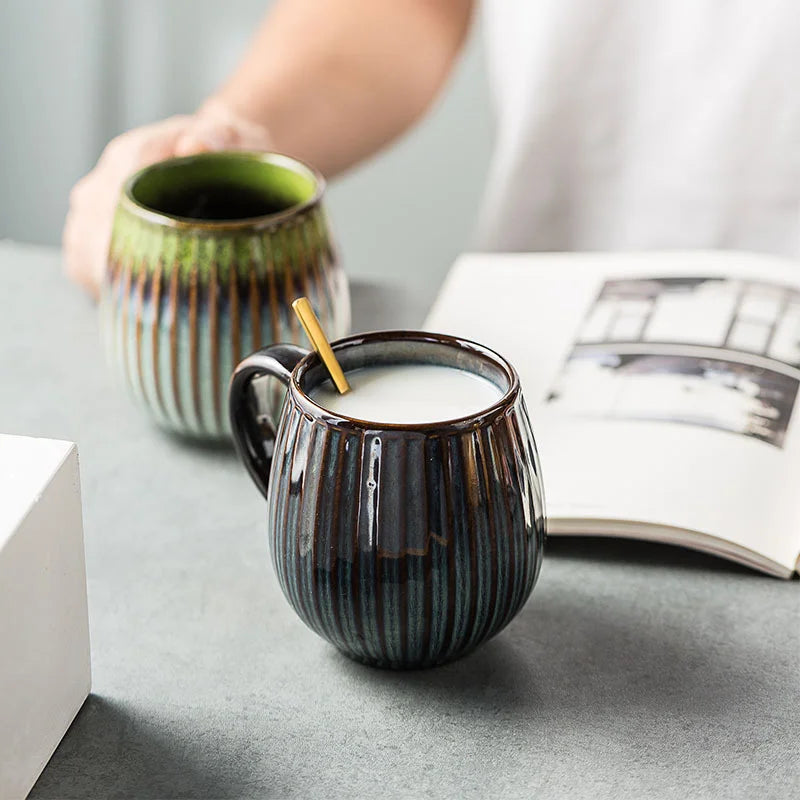 Afralia™ Gradient Glaze Ceramic Coffee Mug, 480ml Retro Japanese Style Cup