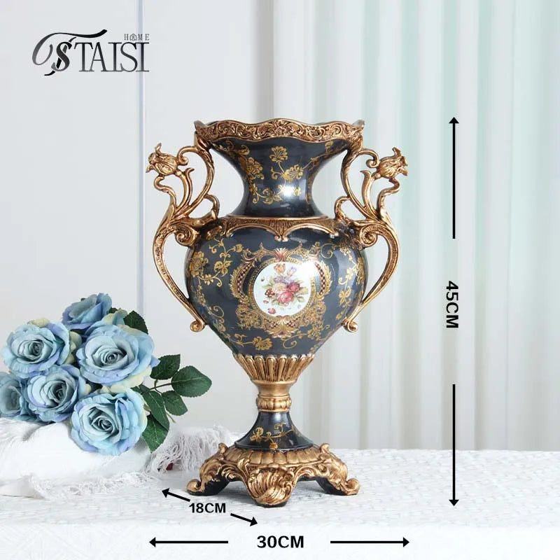 Afralia™ Luxury Resin Vase: European Style Creative Decor, Double Ear Handicraft Tabletop Decoration