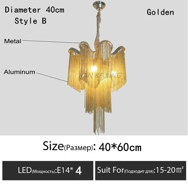 Afralia™ Tassel Chandelier Aluminum Chain Pendant Lamp for Luxe Living Spaces