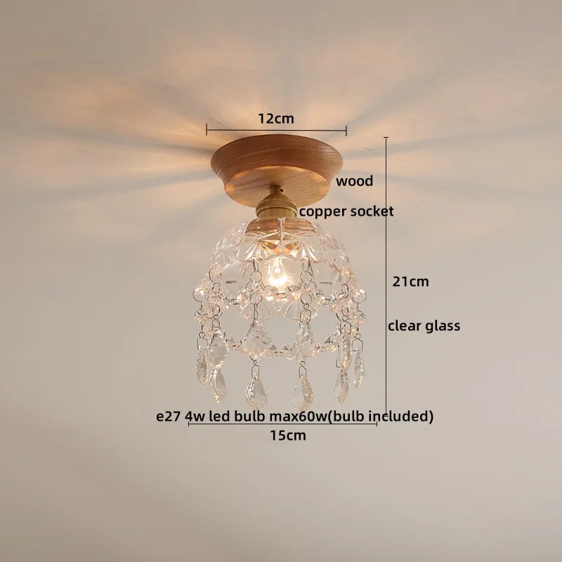 Afralia™ Glass Wood LED Ceiling Light Modern Ceiling Lamp