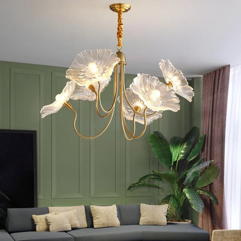 Afralia™ Modern Glass Lotus Chandelier: Luxury LED Pendant Lamp for Bedroom, Kitchen, Living Room