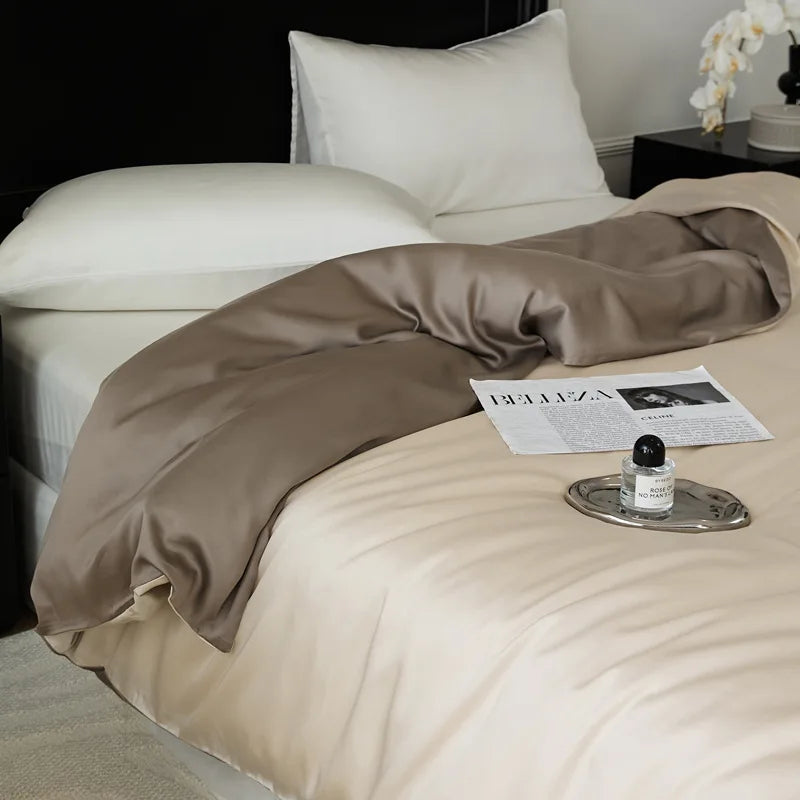 Afralia™ Double Layer Satin Queen Duvet Set Smooth & Cool Luxury Quilt Cover Pillowcases