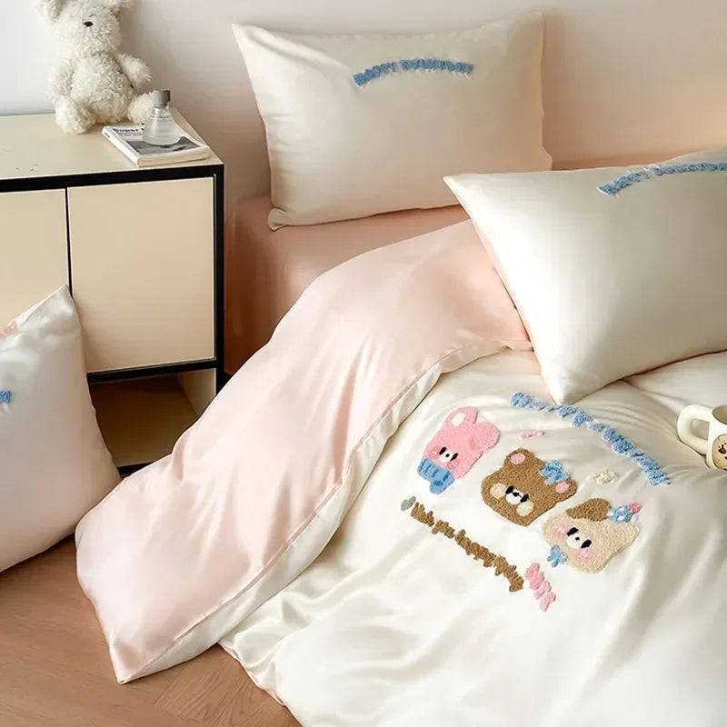 Afralia™ Cartoon Embroidered Cotton Bedding Set with Ice Silk Cooling Technology