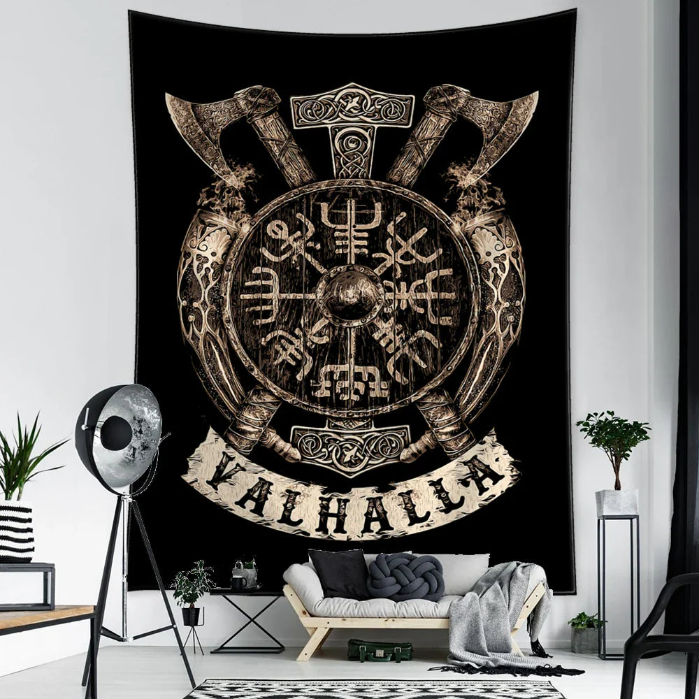 Afralia™ Viking Symbols Tapestry Wall Hanging for Psychedelic Home Decor