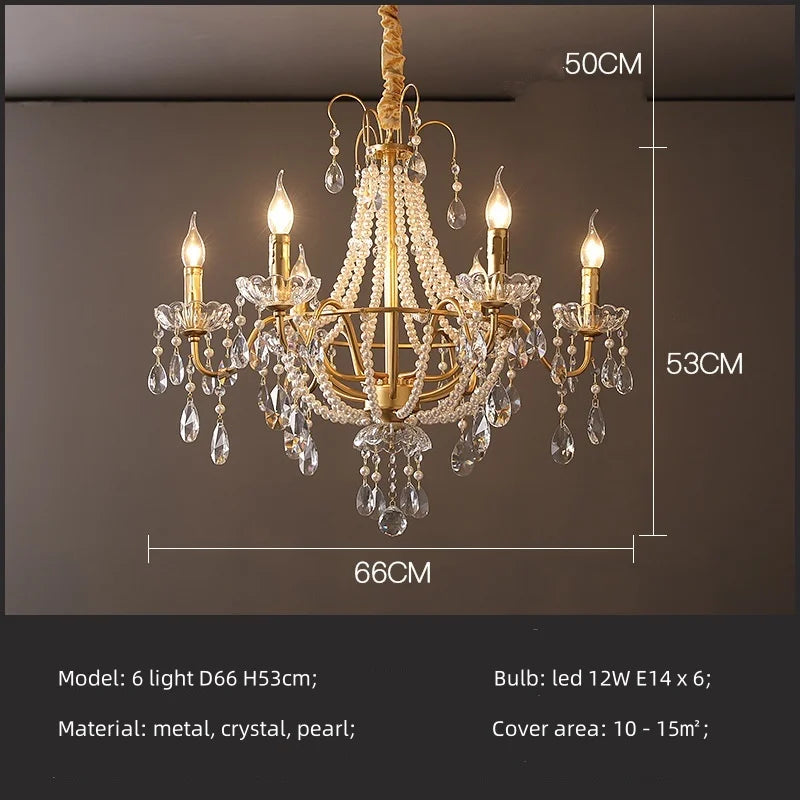 Afralia™ Gold Crystal Pearl Chandelier LED Pendant Lights Luxe Living Room Decor