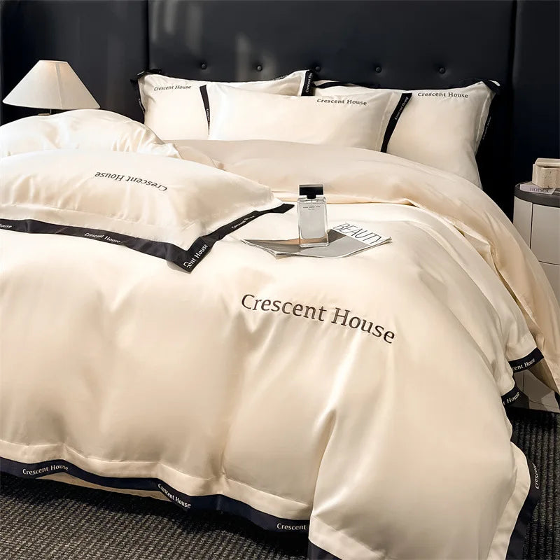 Afralia™ Ice Silk Embroidery Bed Set | Skin-Friendly Duvet Cover Kit | Comforter Sets
