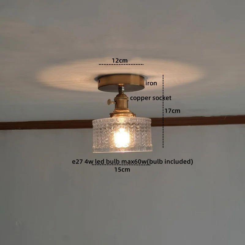 Afralia™ Amber Glass LED Ceiling Lights Modern Home Lighting Copper Socket