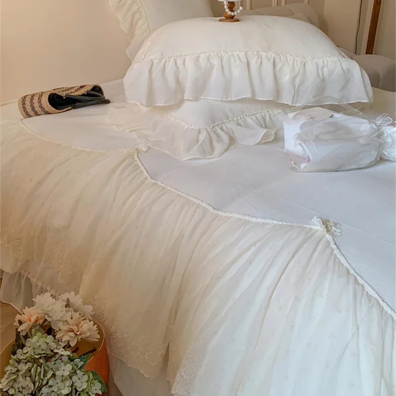 Afralia™ French Princess Velvet Bedding Set, Queen Size with Lace Ruffles