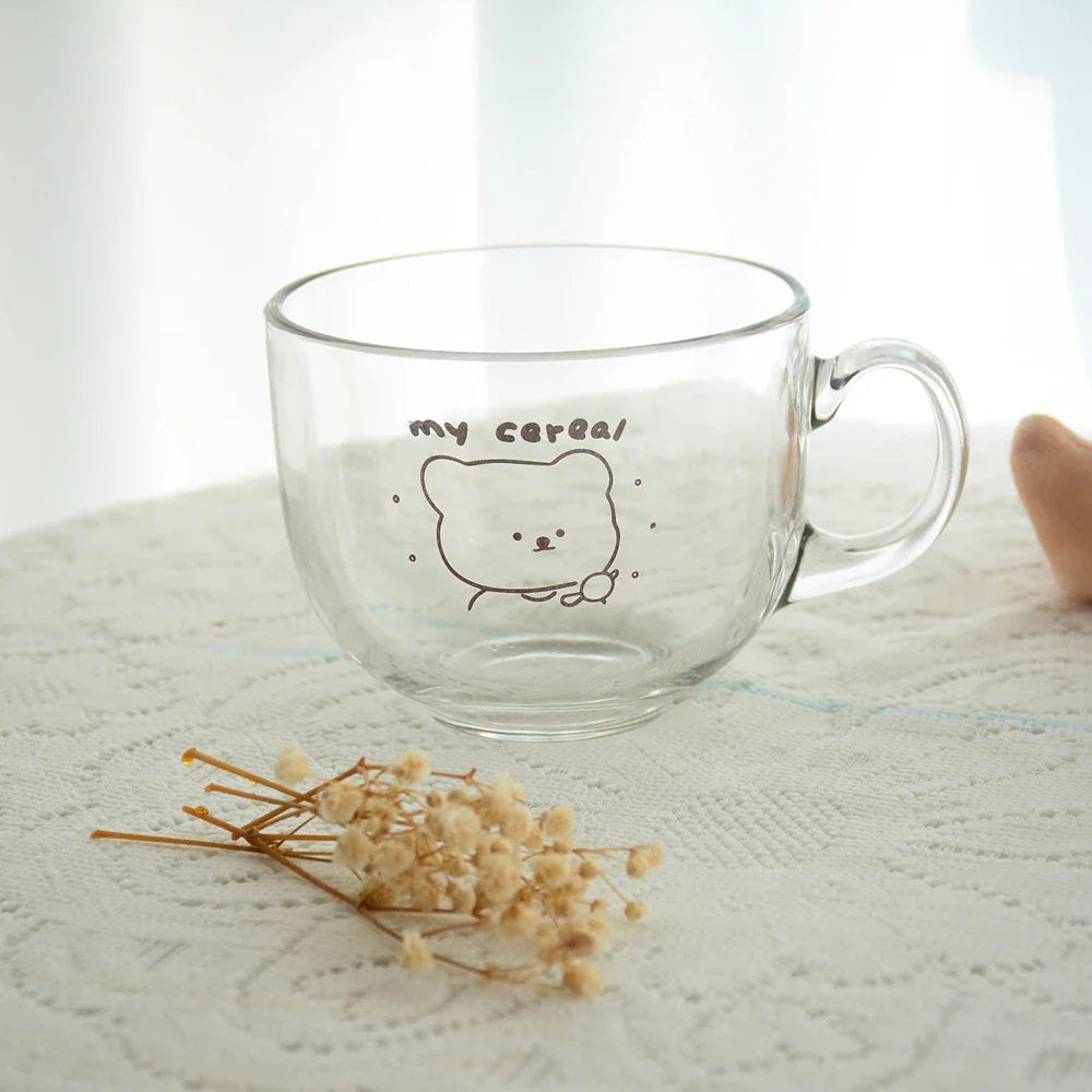 Afralia™ Bear Print Glass Coffee Mug with Handle for Home & Office