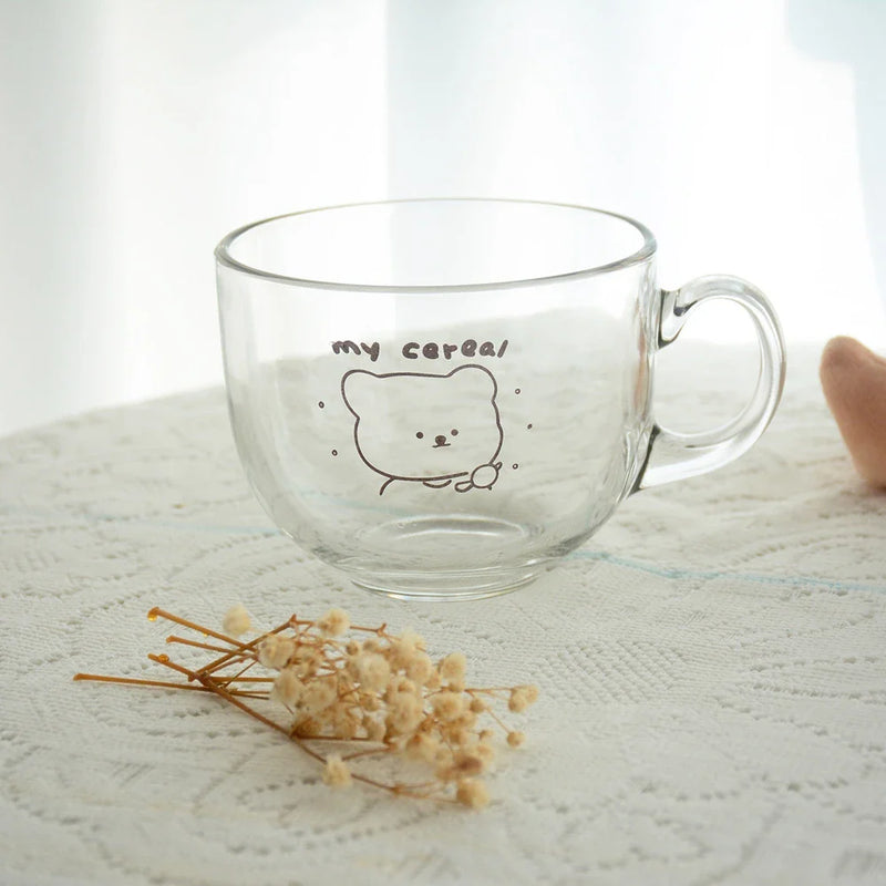 Afralia™ Bear Print Glass Coffee Mug with Handle for Home & Office