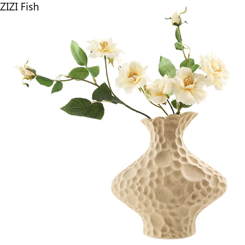 Afralia™ Frosted Ceramic Vase Artificial Floral Decor Desk Decoration Modern Flower Arrangement