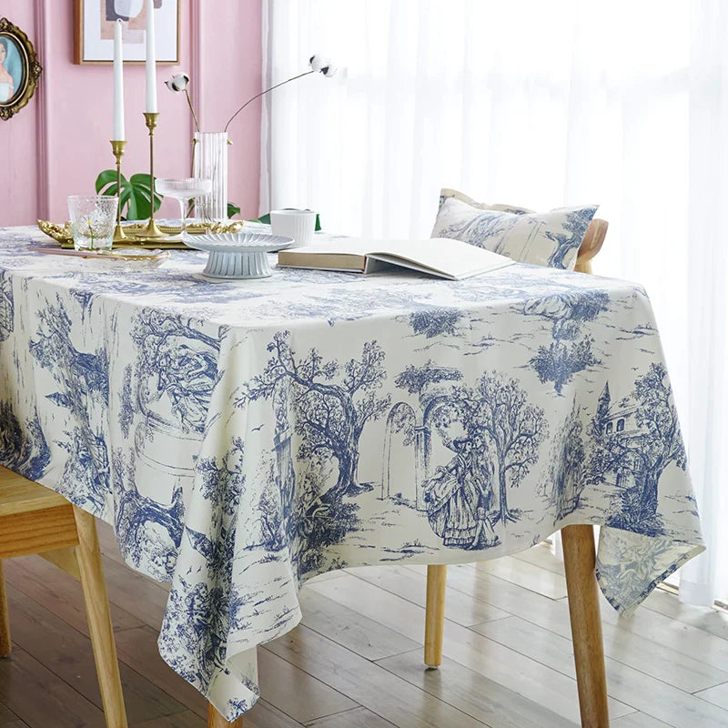 Blue Retro Pastoral Tablecloth Pillow by Afralia™ for Kitchen Decor & Table Settings