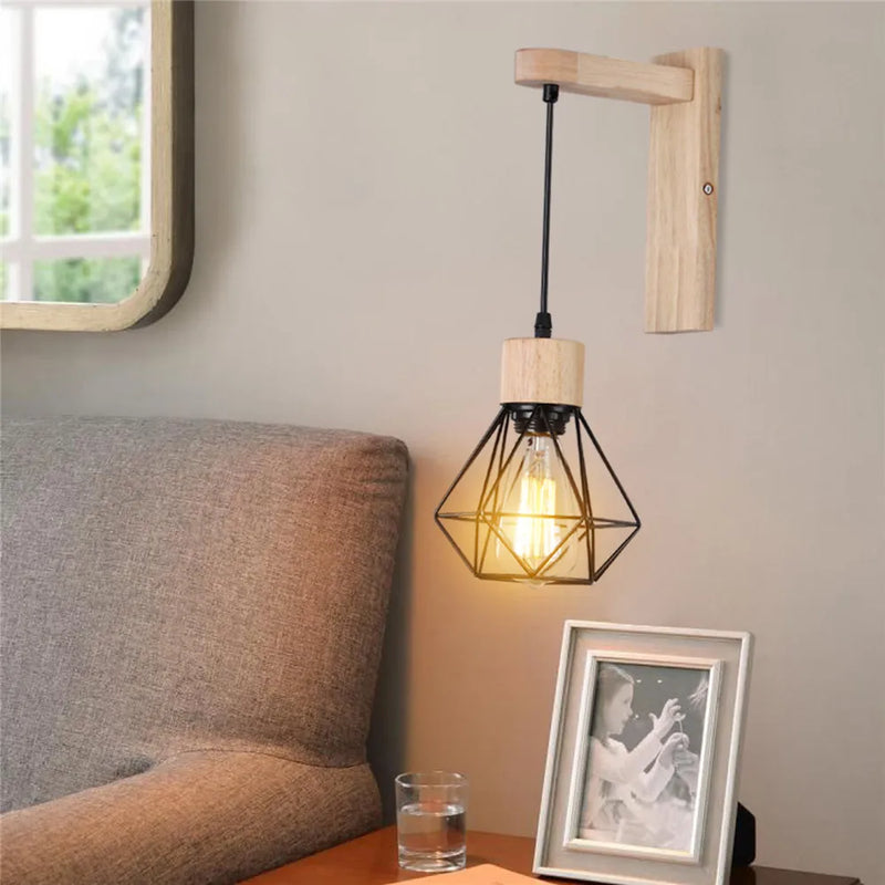 Afralia™ Modern Iron Wood Wall Lamp for Bedroom Living Room Lighting